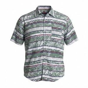 Tommy Bahama Mens Medium Maldonado Camp Stripe Tropical Fern Button Front Shirt
